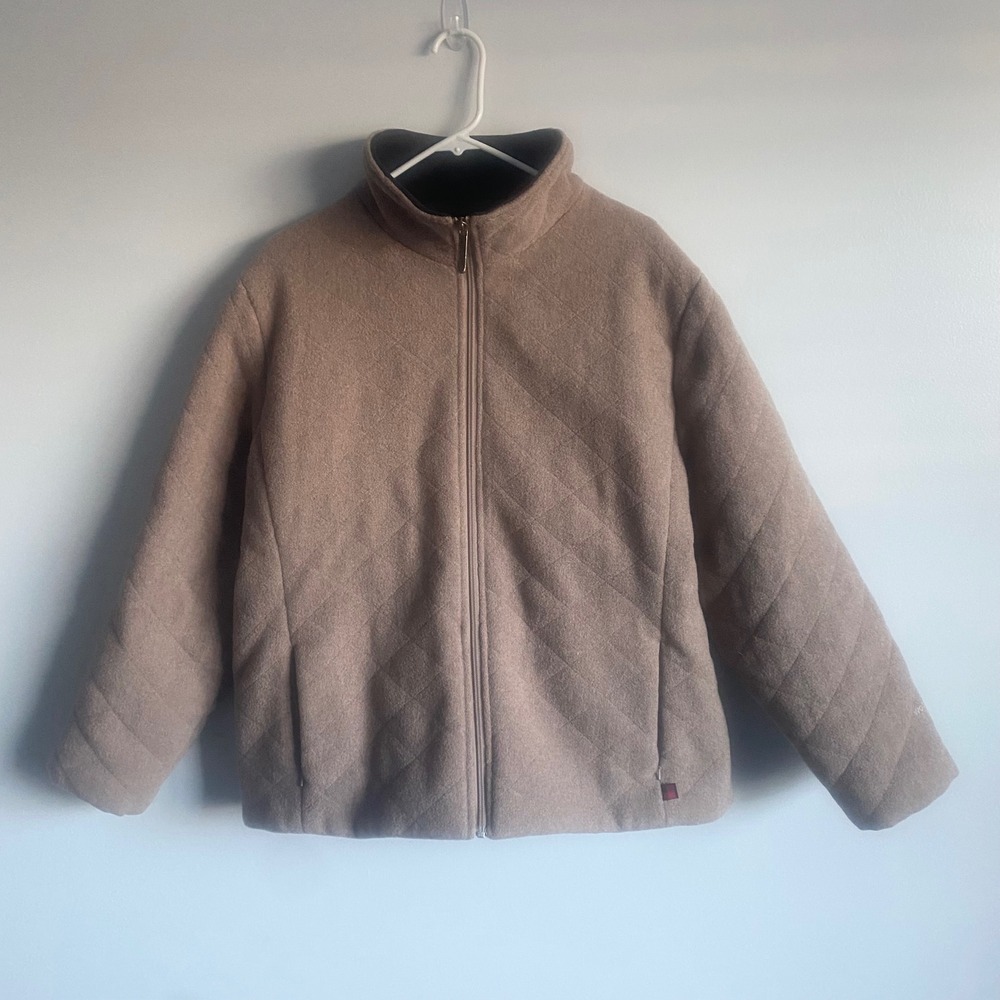 Woolrich Womens 100% Wool Hazelnut Heather Quilted Full Zip Jacket Size 2XL